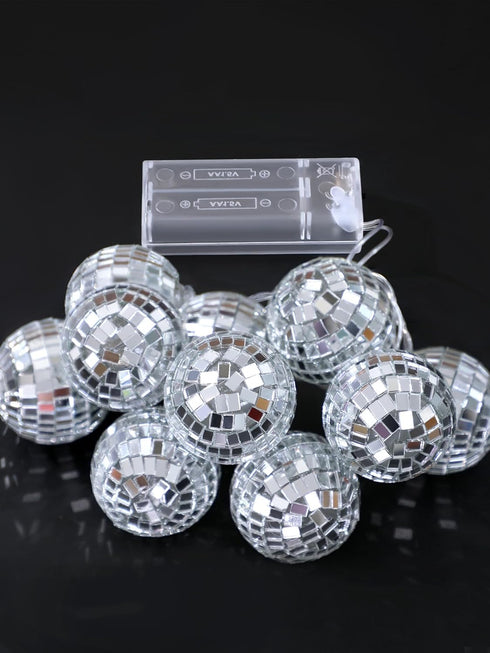 70s 80s Supplies(1.18 Inch,Warm BBTO LED Disco Ball String Light Battery Powered Mirror Balls Ornaments for Outside