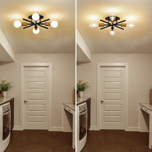4 19" Hallway(E26) Light Sputnik Light Fixture Black Gold Flush Mount Lights Industrial Ceiling Light Modern Farmhouse