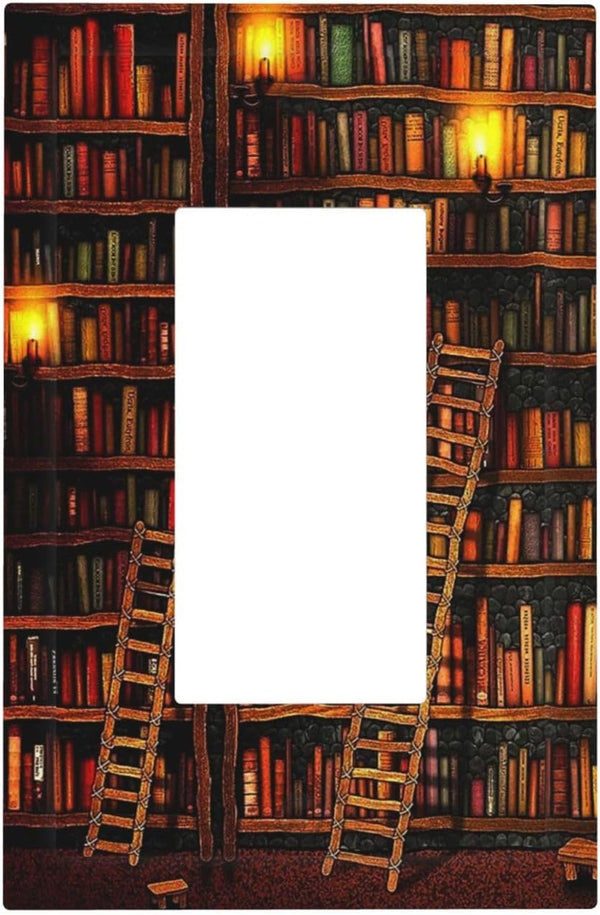 Vintage Printed Bookshelf Library Book Bookcase Outlet Covers Single Rocker Light Switch