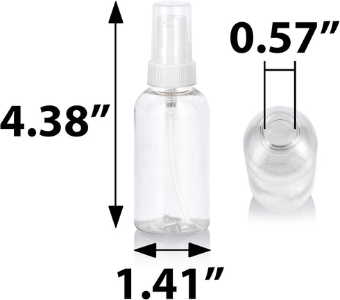 JUVITUS 2 oz / 60 ml Clear Plastic PET Boston Round Bottle, BPA Free with White Treatment Pump (12 pack)