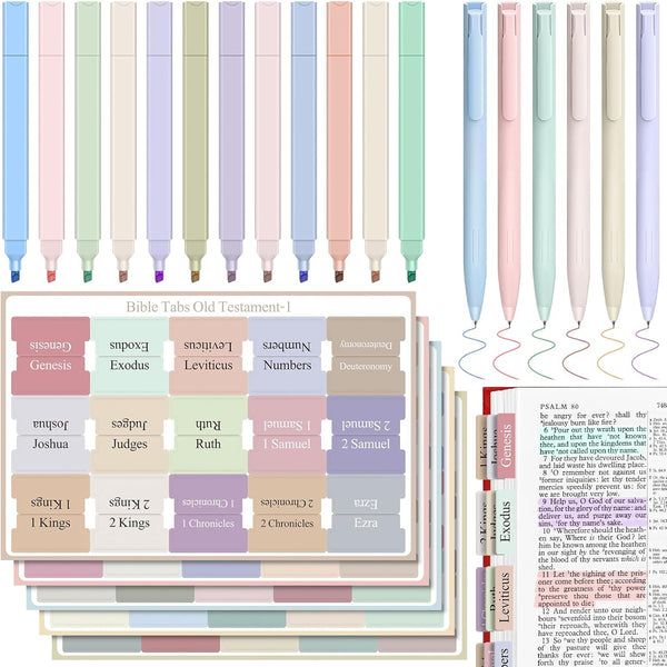 Bible Journaling Kit, 12 Pastel No Bleed Highlighters, 6 Gel Pens, 75 Bible Tabs Set for Study Supplies