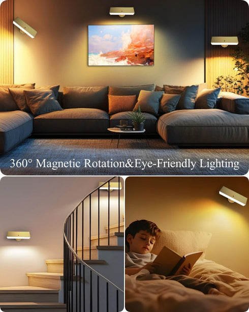 Elegant Gold Battery-Powered Wall Sconce Lighting