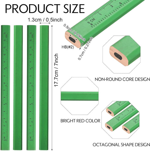 Lincia 300 Pcs Carpenter Pencils, 7 Inch Octagonal Flat Marking Pencils, Hard Black for Woodworking and Concrete (Green)