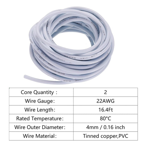 MECCANIXITY 22AWG 16.4Ft Electrical Wire, 2 Conductors Flexible Power Cable for LED Strips Lamps