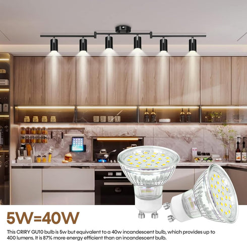 GU10 Dimmable Track Lighting LED Bulbs 40W Equivalent 5W 5000K Bright Daylight White, 6 Packs, 400LM Replacement