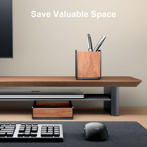 UPERGO Walnut Desk Tray with Pen Holder Set, Natural Wooden Desk Drawer Organizer for Keys, Pen, Watch