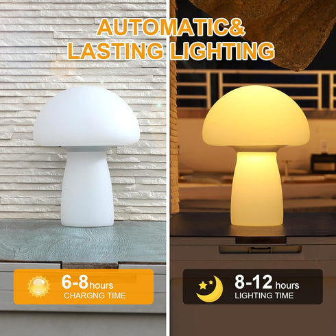 2000mAh IP65 Solar Table Lamp Outdoor Waterproof, Mushroom Solar Lamp with USB & Solar Charging, Rechargeable Patio