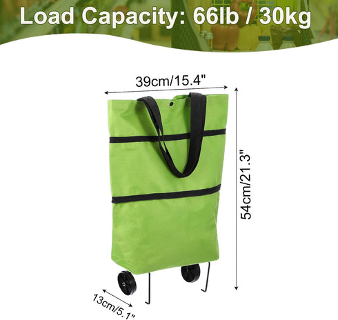 66lb MECCANIXITY Folding Shopping Bag with Wheels Reusable Collapsible Grocery Cart Foldable Trolley Bag Rolling Duffle