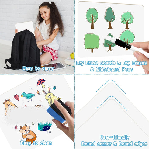 Set of 12 Small White Board Dry Erase Boards 9"x12” Double Sided for Students, Teachers, School Supplies with Mini