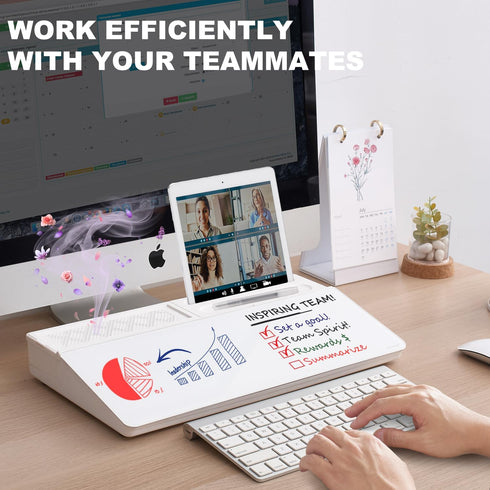 Small Glass Desktop Whiteboard, Dry-Erase Board with Aromatherapy and Desk Organizers for Office