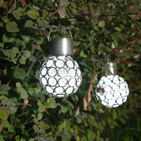 2 Pack Hanging Solar Light Outdoor, Waterproof Ball Shaped Night Light for Gardens, Patios