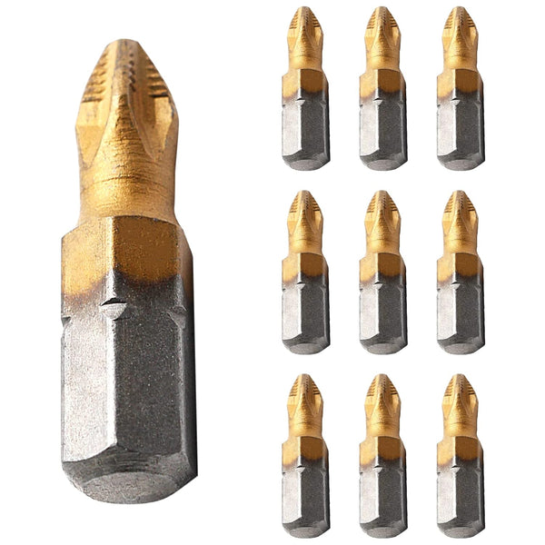 10Pcs PH2 Anti Slip Screwdriver Bit Set, 1/4 Inch Hex 25mm Length Titanium Magnetic Drill Bits for Electric Screwdriver