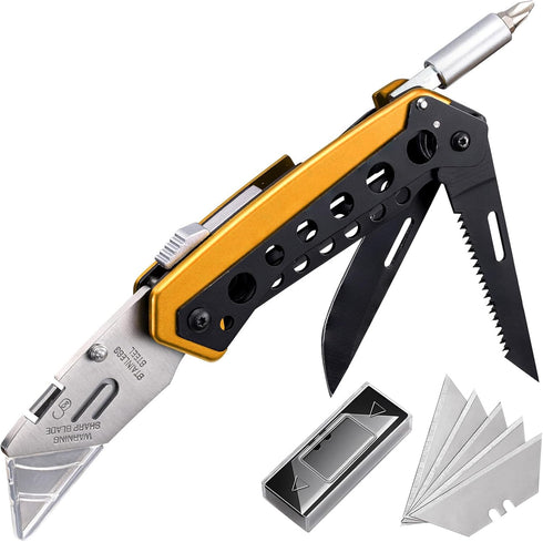 KAMBOLLY Folding Utility Knife, Box Cutter Knife, Razor Work Knives, 6 in 1
