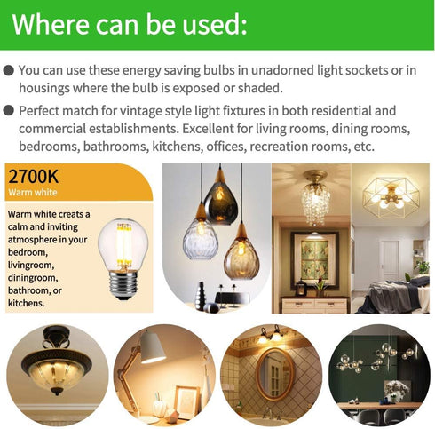 Bitlitshine 6-Pack G45 E26 Bulbs 60Watt 2700K 550Lumens, 6W G16.5 Bulbs, Non-Dimmable, LED Small Globe Equivalent, Warm