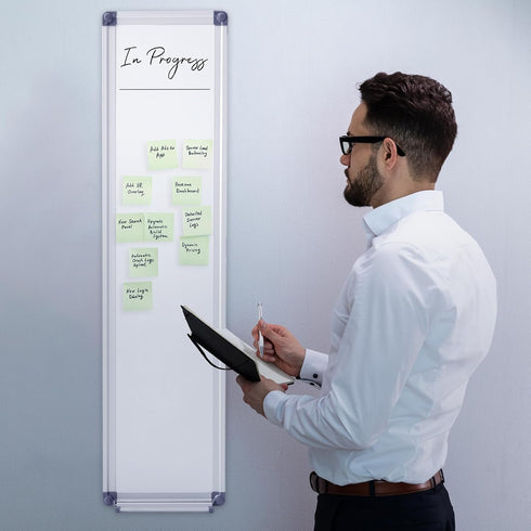Ireer 2 Pcs Slim Skinny Whiteboard, Portable Narrow Tall Dry Erase Board, Wall Mounted Aluminum Magnetic Board