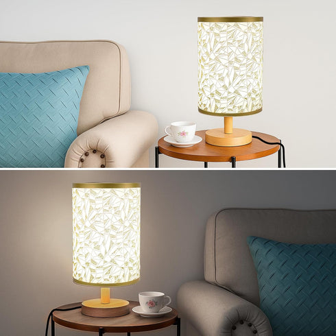 EZIYIN Bulb Desk Lamp LED Included, Small Bedside Table Lamp Plug-in - Classic Wood Base with Flaxen Fabric Shade