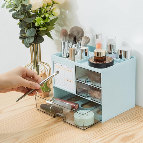 Desk Organizer with 3 Drawer - Multi-Functional Pencil Pen Holder for Desk, 5 Compartments for Office Home Art Supplies