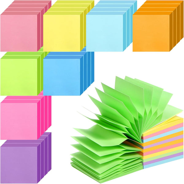 Pop Up Sticky Notes (32 Pads) - 3x3 Refills, 8 Bright Color Self-Stick Note Pads, 1600 Sheets for Home, Office, School