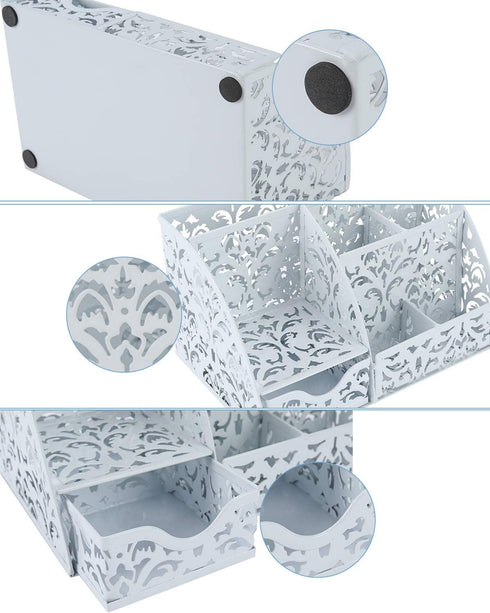 EasyPAG Desk Organizer Caddy with 6 Compartments and 1 Sliding Drawer for Home, School, White