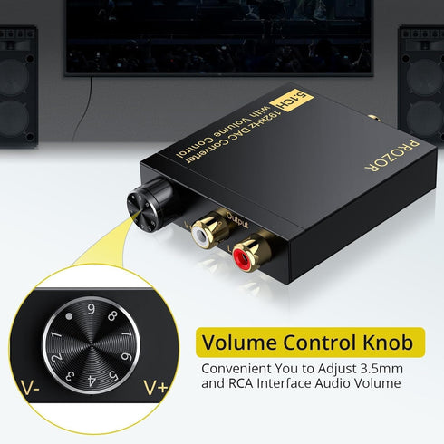 PROZOR DAC Converter 192Khz Digital to Analog Audio Decoder with Volume Control, Coaxial SPDIF to RCA Adapter
