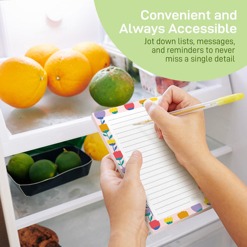 S&O Magnetic Notepads for Refrigerator, 4 Pack Fun Floral Note Pads, 3.5” x 7”, 45 Pages Each