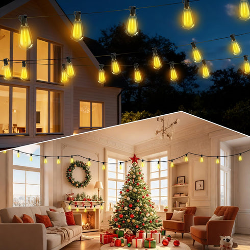 FUANXIEI ST38 50FT 15M Bulbs 3 Dimmable Solar Lights Outdoor Waterproof: Shatterproof Patio Lights - Solar Powered
