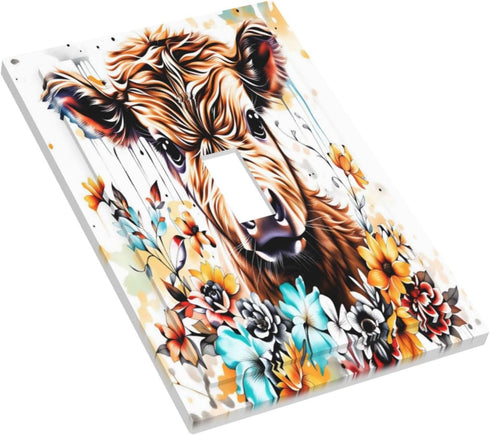 HTSAHKV 3 5 Inch Watercolor Highland Cow pattern Wall Plate Light Switch Cover Single Gang Outlet Faceplate Print Plate