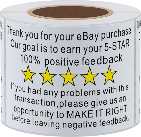 Thank You for Your Ebay Purchase Stickers, 2×3 Inch Positive Feedback Shipping Labels, 200 Stickers Per Roll