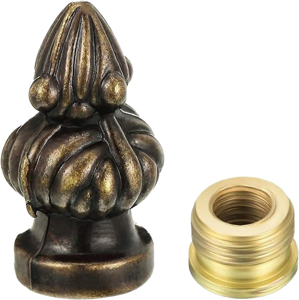 Glveaoui 3PCS Antique Brass Lamp Finial, Dual-Thread (3/8" and 1/4-27) Decorative Cap Knob