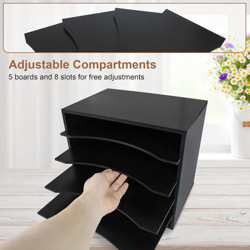 Desk Paper Organizer, Wood Storage Shelves for Office, Adjustable Letter Tray File Sorter for Home Office