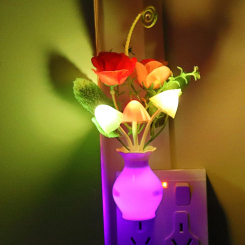 1Pack Sensor,0.5W AUSAYE Plug in LED Night Light Auto Dusk to Dawn Energy Saving Lamp Dream Nightlight Rose Flower