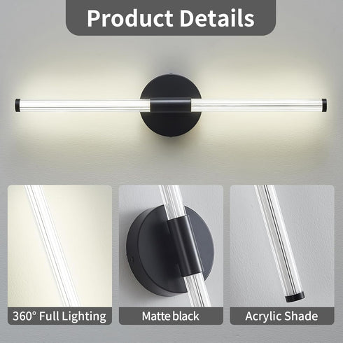Dimmable 360 Lanhall LED Bathroom Light Fixture Modern Black Vanity Light Over Mirror Acrylic Wall Sconce Lights