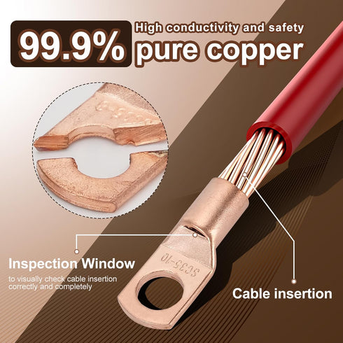 Thickened Copper Lugs Electric Wire Lugs AWG2 4 6 8 10 12 Gauge, 80Pcs Heavy Duty Battery Cable Lugs Ends with 80Pcs