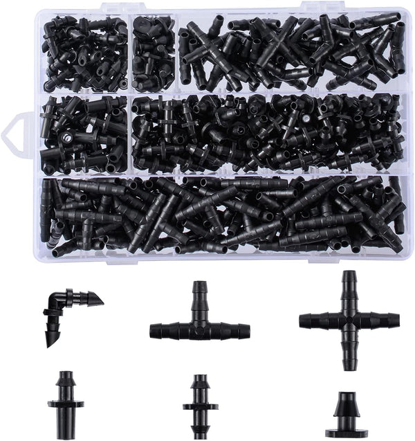 280 Pcs Barbed Connectors Irrigation Fittings Kit for Drip Irrigation 1/4'' Tubing for Garden Lawn