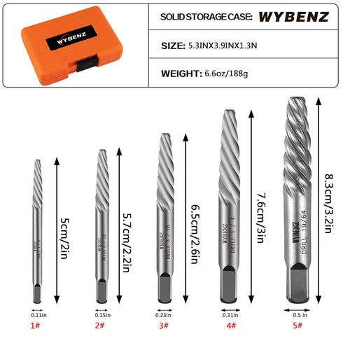 5Pcs Screw Extractor Set, Spiral Flute Bolt Extractor Set for Removing Stripped Screws and Broken Bolts