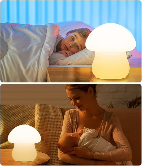 Samsung Seiko Rechargeable Mushroom Night Light for Kids, Multi-Color LED Nursery Lamp, Silicone Baby Night Light