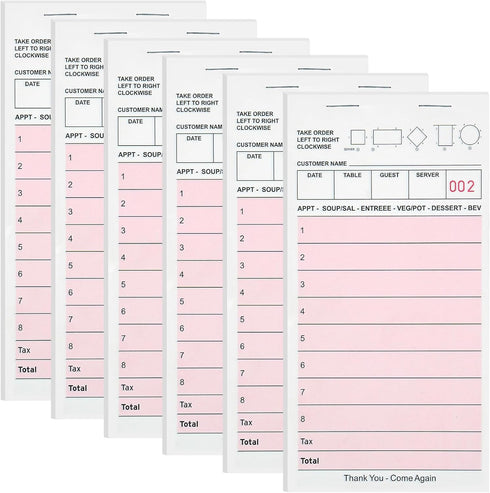 6 Pack Server Note Pads, Pink Guest Checks Books for Servers, Server