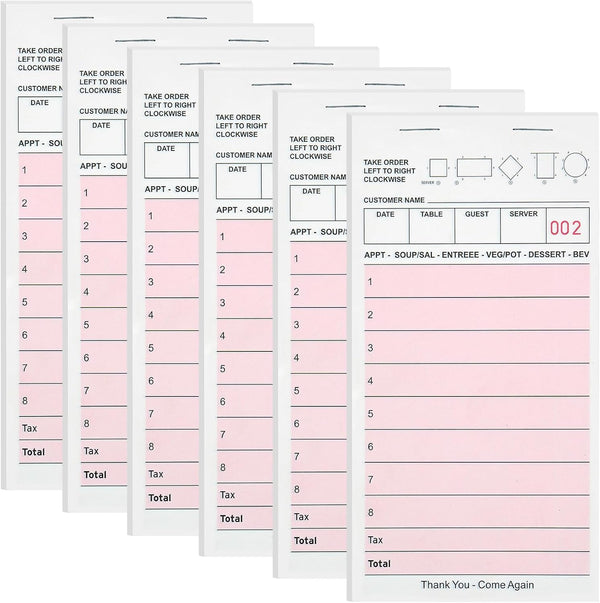 6 Pack Server Note Pads, Pink Guest Checks Books for Servers, Server