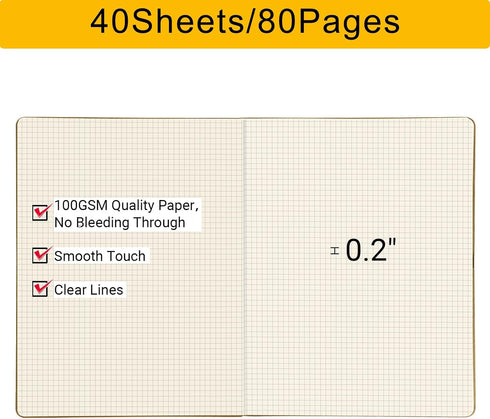 EUSOAR Graph Journal, 3 Packs Large A4, 8.5" x 11", 40 Sheets/80 Pages, 100gsm Thick Paper, Kraft Sketchbook