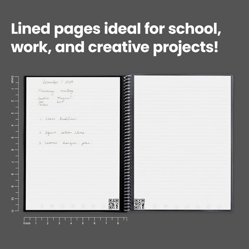 Rocketbook Core Reusable Spiral Notebook, Letter Size 8.5x11, Black, Lined Pages, App-Connected, Erasable, Durable Cover