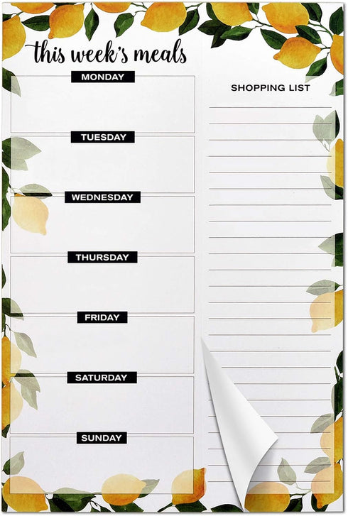 Weekly Meal Planner Magnetic Notepad for Fridge, 80g 50 Sheets Grocery List Organizer, 6"x9", Lemons