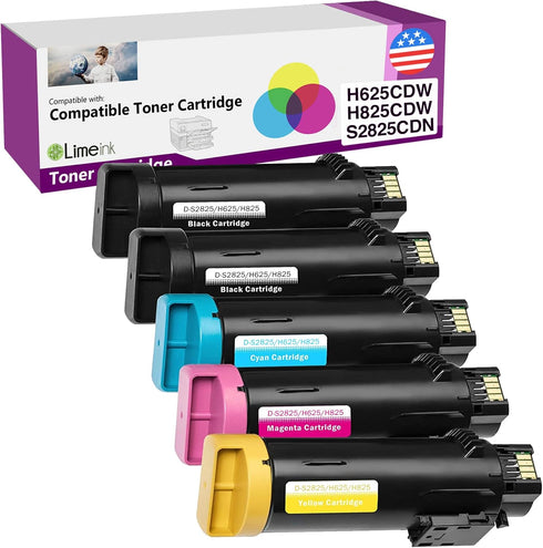 Limeink Compatible Toner Cartridge Replacement (5 Pack) for Dell H625cdw, H825cdw, High Yield Laser Toner