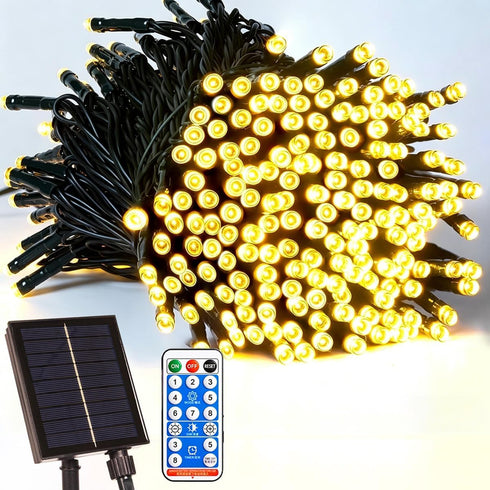 Solar String Lights Outdoor Waterproof with USB Charging & Remote & Memory,