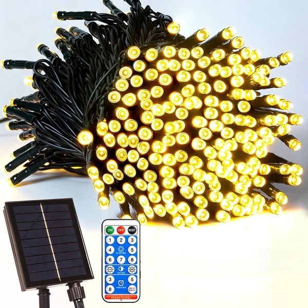 Solar String Lights Outdoor Waterproof with USB Charging & Remote & Memory,