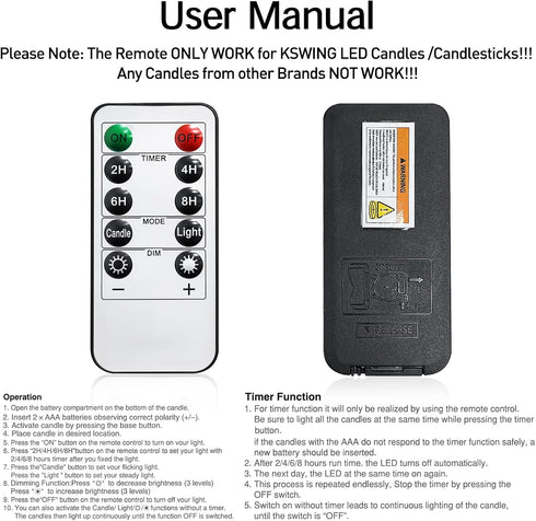 KSWING 10 Key Remote Controller Only Work for LED Candles/Candlesticks