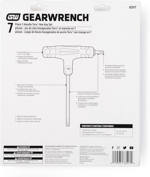 GEARWRENCH 7 Piece T-Handle Torx Key Set - Model 83517