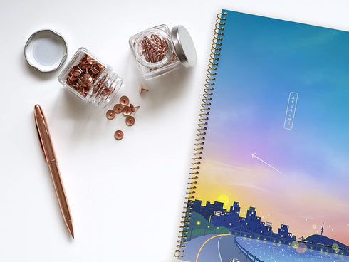 Shining Day Korean Aesthetic Notebooks, Pack of 4, 50 Pages, Lined Spiral Kawaii Notebook Set, Cute Designs for Journal, Composition, Ideal Gift for College Student, Girls, Women by MELLOMENT