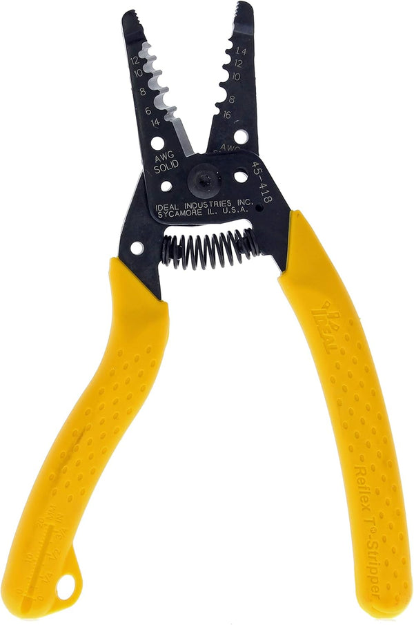 IDEAL Electrical 45-418 Premium Reflex T Stripper, 6-14 AWG Solid, 8-16 AWG Stranded, Wire Stripper with Textured Grips