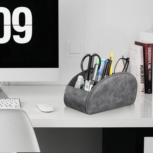 Large Remote Control Holder with 5 Compartments, KENOBEE Anti-slip Desktop Caddy for Phone, Office Supplies - Gray