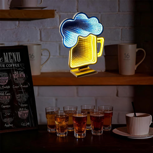 Pub,3xAA Beer Neon Sign for Home Battery or USB Powered Bar Neon Signs for Man Cave Pub Cocktails Party,Large Beer Cups